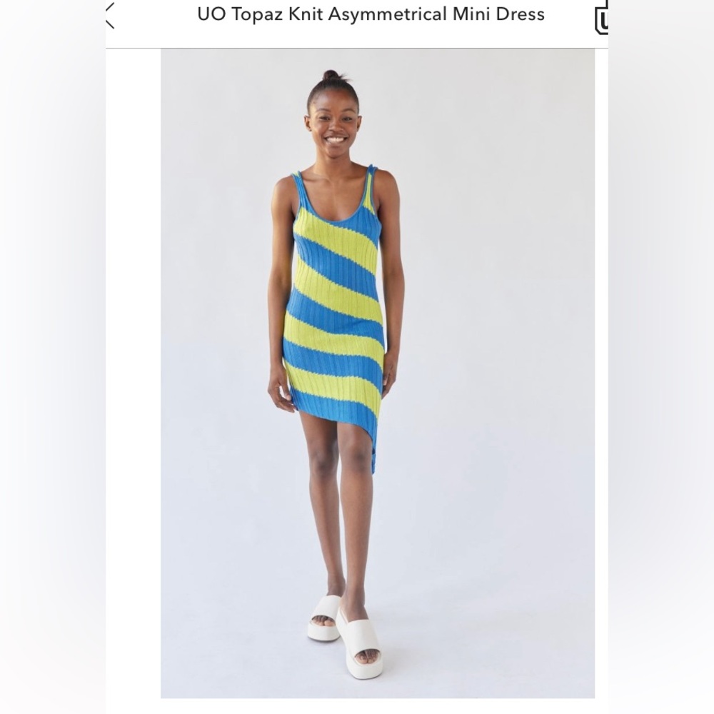 Urban Outfitters Blue and Lime Green Asymmetrical Knit Mini Dress